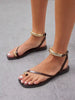 SHUZIA Women's Square Gilded Ankle Harness Ring Toe Glossy Chocolate Pu Thong Sandals|Beach-To-Club Versatility For Christmas Valentine's Day Summer Shoes
